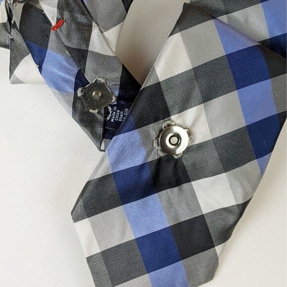 Ogsplosh Unisex Blue Checked Ascot Scarf Made From A Repurposed Necktie NEW - Picture 2 of 6